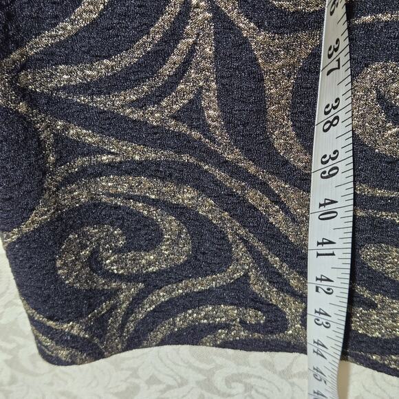 Kayla by Tally Taylor Sheath Midi Dress sz 14 Black Metallic Gold Stretch Fitted - Picture 15 of 16